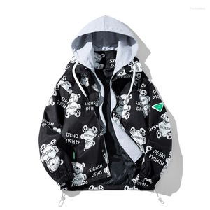 Men's Jackets Long Cardigan Jacket Windproof And Waterproof Hooded Trench Coat Fashion Print Cartoon Raincoat