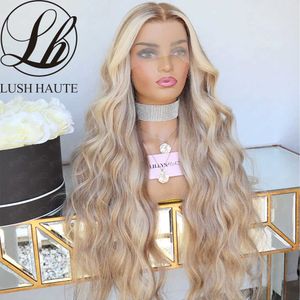 Ash Blonde Syntetyczna Koronka Przodu Peruk 13x4 Ciało Fala jasny blond Koronki Przodu Peruk Dla Czarnych Kobiet Przezroczyste Cosplay Peruki 230524