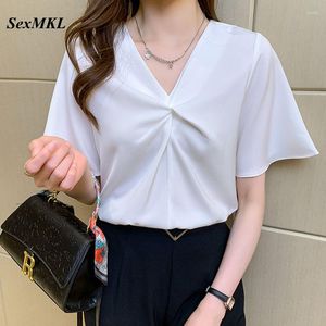 Camicette da donna Estate scollo a V Chiffon Donna 2023 Abbigliamento moda coreana Elegante Ufficio Donna Top Camicie sexy Blusas francese Mujer XXL