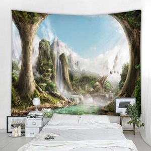 Tapestries 3D fantasy castle landscape decoration tapestry curtain wall covering Nordic hippie landscape background decoration