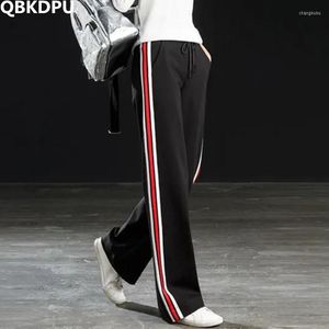 Frauenhose hohe Taille Übergröße gerade Seitestreifen Weitbein Frauen Frühling Baggy Kausalpantalone koreanische Mode Schnürhose