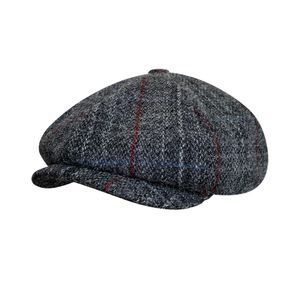 Pure Wool Men British Painters Hats Fashion Wool Newsboy Hats Men Gray Grid Flat Caps Women Autumn Winter Hats casquette BLM314