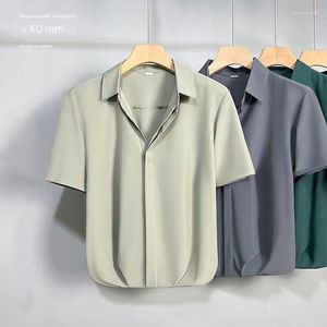 Camisas casuais masculinas Camisa coreana sólida de manga curta verão drapeado fino de alta qualidade solto ajuste roupas legais blusa masculina hiphop