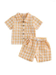 Zestawy ubrań maluch Baby Boy Girl bawełniane lniane stroje 2-częściowy letni zestaw wypoczynkowy koszula z krótkim rękawem zapinana na guziki ubrania