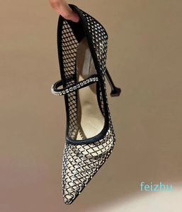 Rhinestone Hollow-Out Mesh Yüksek topuklu ayakkabılar Kadınlar Sinimli Stiletto Sandalet 10.5cm Seksi Zincir Dekorasyon Şeffaf PVC Elbise Ayakkabı