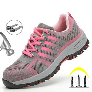 Stivali Rosa Scarpe antinfortunistiche da donna Punta in acciaio Lavoro all'aperto Mesh Anti-sfondamento Sneaker da costruzione Scarpa da donna 230703