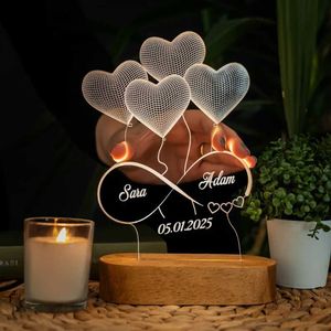 Luci Nomi personalizzati Data 3D Illusion Night Light Cuore Palloncino Lampada LED personalizzata Per coppie Camera da letto Decorativa Festa del papà Regalo HKD230704