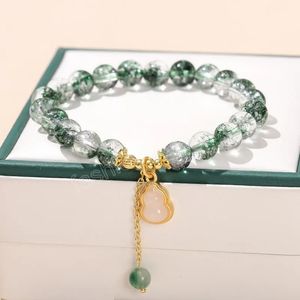 Natural Green Quartz Gourd Pendant Chain Bracelet Women New Design Lucky Crystal Bead Tassel Bangles Wrist Yoga Gift