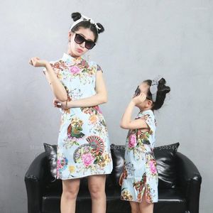 Vestuário étnico Tradicional Chinês Retro Vestido Cheongsam Mãe Filha Crianças Meninas Estampa Combinando Hanfu Tang Suit Feminino Sexy Qipao Dresses