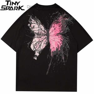 T-shirt da uomo T-shirt da uomo Hip Hop Summer Streetwear Stampa Cracked Butterfly Tshirt Harajuku T-shirt manica corta Cotton Tops Tees Hipster Z230704