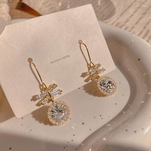 Dangle Earrings Korean Fashion Retro Light Luxury Pearl Rhinestone Bow For Women's Jewelry Wedding Party Gifts