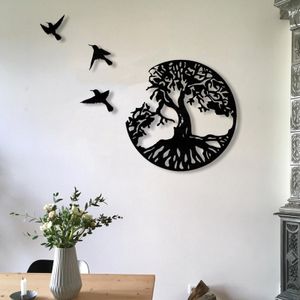 Vases Tree of Life & Birds Wall Sticker Metal Wall Hanging Decor Metal Art Statue for Balcony Patio Porch Home Bedroom Living Room