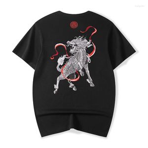 Magliette da uomo Summer China-Chic Kirin Ricamo T-shirt Retro Fashion Manica corta Loose High Street Cotton Casual Graphic