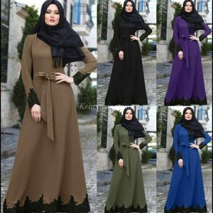 Muzułmanin Abaya hidżab sukienka kobiety marokański Kaftan sznurowane Sundress islamska odzież turcja Maxi Party Vestidos dubaj Djellaba Jubah281L