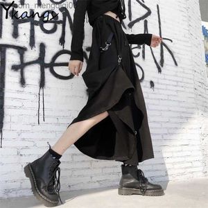 Röcke Harajuku Punk-Stil Röcke Frauen Hohe Taille Spleißschnalle Unregelmäßiger Gothic-Rock Schwarz Mode Streetwear Frei einstellbar Z230706