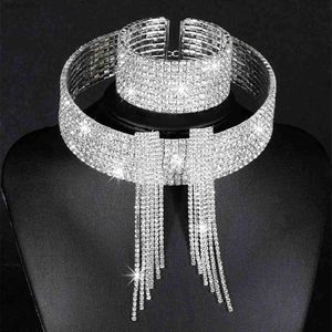 Clássico elegante tassel cristal conjuntos de joias de noiva colar de strass africano brincos conjuntos de pulseira WX081 L230704