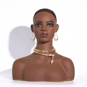 Hot Sale PVC mannequin makeup ansikte realistiskt kvinnligt mannequin huvud med axlar mannequin huvud för smycken peruk display