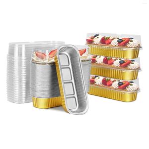 Baking Moulds Disposable Mini Loaf Pans With Lids 50Pcs 6.8Oz Aluminum Foil Narrow Cake Rectangle Cupcake Cups