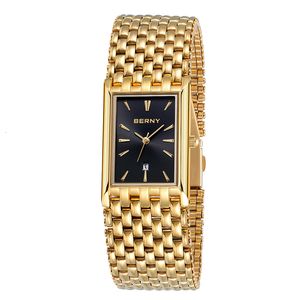 Inne zegarki BERNY MIYOTA zegarek kwarcowy mężczyźni luksusowej marki męski zegarek na rękę wodoodporny kwadratowy zegar ze stali nierdzewnej Golden Man 2023 230703