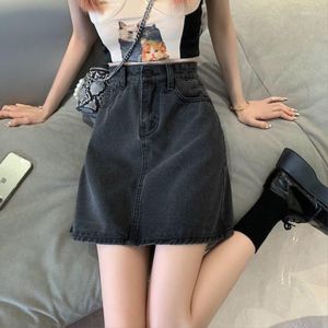 Saias Moda Coreana Jeans Mulher Harajuku Bodycon Saia Cintura Alta Denim Preto Mini Y2K Roupas Femininas P968