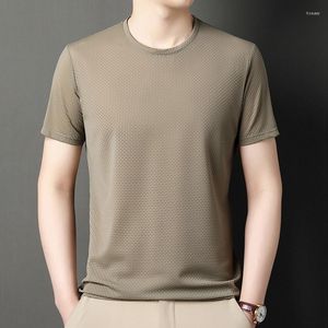 Camisetas masculinas CASUMANL Marca Camisetas masculinas casuais inteligentes, sólidas, tecido jacquard, finas, gola alta, camisetas masculinas de manga curta, ajuste regular