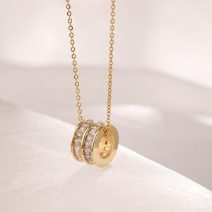 Anhänger Halsketten Temperament Licht Luxus Zirkon Zylinder Für Frauen Koreanische Edelstahl Schmuck Weibliche Trendy Schlüsselbein Kette