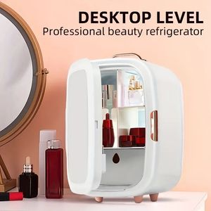 Mini réfrigérateur 12 litres, design LED miroir, réfrigérateur de beauté portable AC/DC, refroidisseur thermoélectrique et réchauffeur pour les soins de la peau,