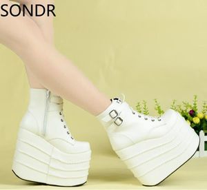 Boots Womens Punk Gothic Super High Platform Wedge Ankle Boots Shoes 16cm Heel Kne Long Cosplay Lolita Creeper Plus Size New 2023