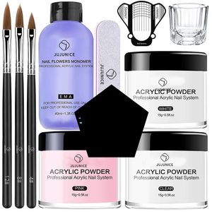 Nagelmanikyrset Akrylpulver och flytande monomer Nagelkonstdekoration för kit Kristallglitter 3D-tips Sniderverktyg 230704