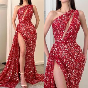 Paillettes di moda da ballo di moda da sera a spalla piega a fessura tappeto rosso tappeto lungo abito da festa speciale