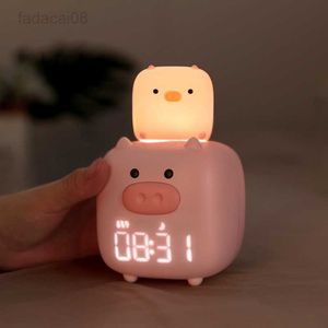 Luzes Pig Light USB recarregável Silicone Night Lamps Smart Student LED Numbers Wake Bedside Despertador para crianças HKD230704