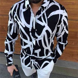 Camicie casual da uomo Stile punk Raso di seta da uomo Nero Stampa a righe bianche Camicie Camicia da uomo casual da uomo a maniche lunghe con maniche lunghe 230706