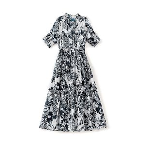 2023 Summer Multicolor Floral Print Dress Short Sleeve Stand Collar Midi Casual Dresses W3L049207