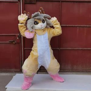 Husky Dog Animal Fursuit Mascot New Fluffy Hairy Costume Halloween Fancy Dress-up Party Light Brown Furry Outfit