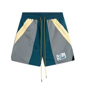 Designer Rhude Shorts Patchwork Leather Brodery Graphic Mesh Fabric Alfabet Men Summer Breattable Asketball Short Multi-Pocket Pop Gym Shorts Classic 6 2