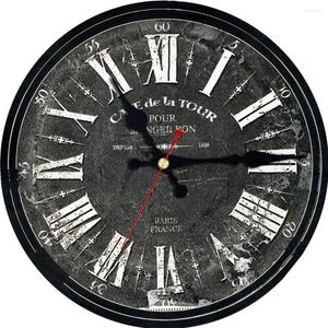 Orologi da parete Retro Nero Grigio Numeri romani Shabby Chic Vino Mannar Orologio Home Office Orologi decorativi artistici