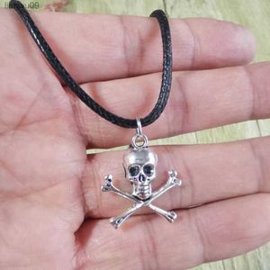 Fashion Skull Pendant Necklace For Women Vintage Black Leather Choker Steampunk Goth Gothic Charms Jewelry Accessories L230704