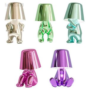 Lights Italy Little Golden Man Night Light Thinkers Lamp Art Decor Study Coffee Shop Bar Bedside Table Lamps Children's Room Brothers HKD230704