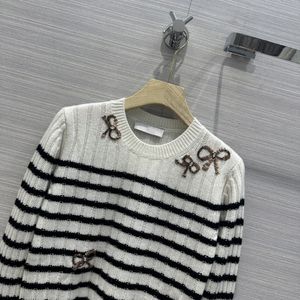 Sweaters European Designer Sweater 2023 Autumn/Winter New Product Heavy Industry Customization Pure Handmade Positioning Beaded Striped Cashmere Sweater