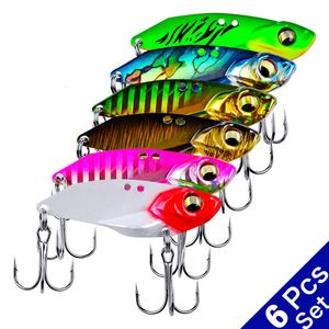 Yem Cazlar 6 PCS Lot 5G 7G 10G 15G Metal Vib Blade Cazisi 3D Gözler Kaşık Spinner Dengeleyici Fishing Hook ile Sert Yem Takımı 230704