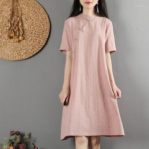 Odzież etniczna bawełniana pościel tradycyjny chiński strój Qipao 2023 lato Cheongsam orientalny Vintage jednolity kolor Sundress Vestidos 11774