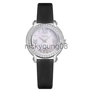 Zegarki na rękę Oliya Fashion Ladies Rolling Diamond Wodoodporny skórzany pasek Studentka Quartz e 0703