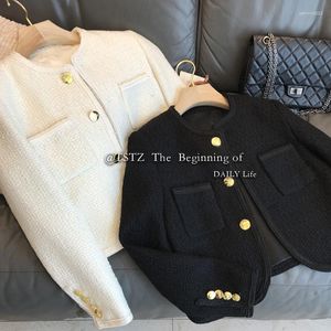 Kadın Ceketleri Tweed Kısa Ceket Kadın Dış Giyim Bahar Bayanlar Tek Kısacası Beyaz Siyah Uzun Kollu Ceket Kadın Giyim E154