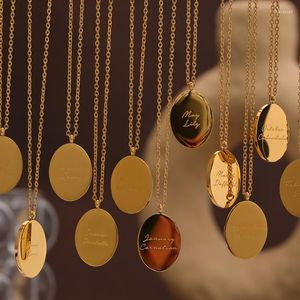 Pendant Necklaces Minimalist Birth Month Necklace For Women Gold Plated Stainless Steel Flower Oval Christmas Gift Jewelry