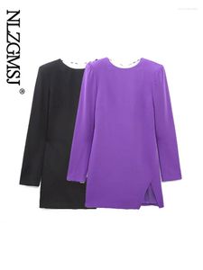 Casual Dresses Nlzgmsj Women Purple Backless Sexy Mini Dress Solid Straight Long Sleeve Vintage Party For Office Lady