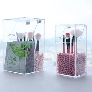 Szczotki kosmetyczne pudełko do przechowywania makijaż Organizator akrylowy uchwyt na eyelinery do eyelinerów z pokrywką przezroczystą pudełko z pyłkiem plastikowym