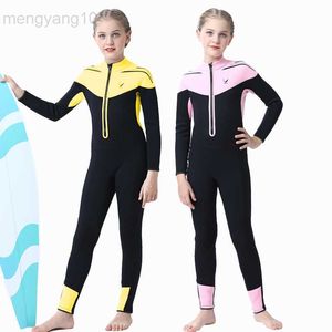 Wetsuits Drysuits Kids Girl Neoprene Wetsuit with Fleece Liner Keep Warm 3.5mm Surf Diving Suit Boys Scuba One Piece Suit Swimwear for Snorkeling HKD230704