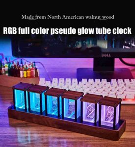 Nattljus RGB Nixie Glow Tube DIY Träbordsklocka Kreativ LED Elektroniska skrivbordsklockor Tyst digitalklocka Dekoration Presentidéer HKD230704