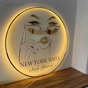 Night Custom Acrylic LED Round Business Lights Sign Plaque Neon Circle Name 3D Company Shop Wall Art HKD230704