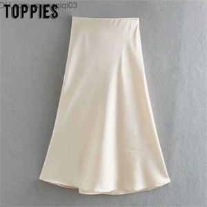 Skirts white satin midi skirts high waist pink aline skirts summer womens falas streetwear Z230704